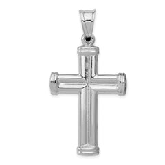 14K White Gold Reversible Hollow Crucifix Pendant with Polished Finish