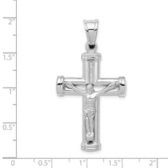 14K White Gold Reversible Hollow Crucifix Pendant with Polished Finish