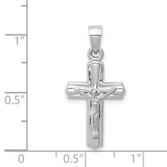 14K White Gold Reversible Crucifix Pendant with Polished Rhodium Finish Versatile & Lightweight Elegance