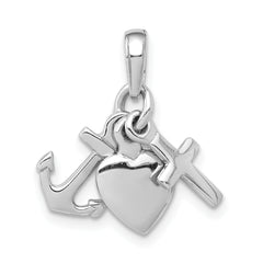 14K White Gold 3D Faith, Hope & Charity Charm with Rhodium Finish Elegant Symbolism, Gift Ready
