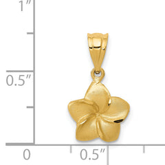 14K Gold Plumeria Floral Charm Pendant with Textured Back, Elegant Island-Inspired Design