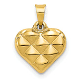 14K Polished and Textured 3-D Heart Pendant