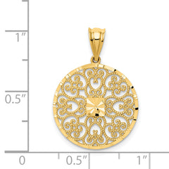 **14K Gold Fancy Filigree Charm with Diamond-Cut Polished Finish Elegant and Timeless Design**