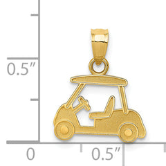 14K Gold Golf Cart Charm with Polished Finish and Textured Detail