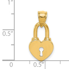 14K Gold Polished Heart Lock Charm Elegant, Solid, Casted Design