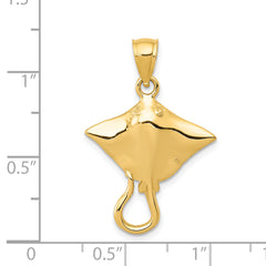14K Gold Solid Stingray Pendant with Polished Finish for Men