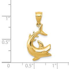 14K Gold Men's Shark Pendant, Solid Casted, Yellow Finish
