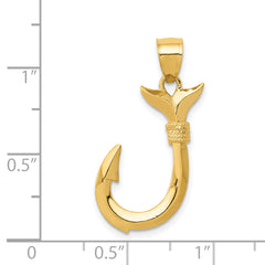 14K Gold 3D Whale Tail Hook Pendant for Men Solid Cast Design