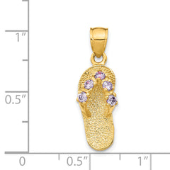 14K Gold February Birthstone Flip Flop Pendant with CZ Gemstone