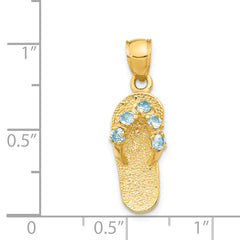 14K Gold March Birthstone Flip Flop Pendant with CZ Stone