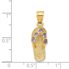 14K Gold June Birthstone Flip Flop Pendant with CZ Elegant & Textured Design