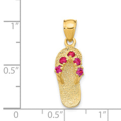 14K Gold Flip Flop Pendant with July CZ Birthstone