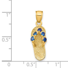 14K Gold 3D Flip Flop Pendant with September CZ Birthstone Charm