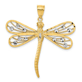 14K w/Rhodium Diamond-cut Filigree Dragonfly Pendant