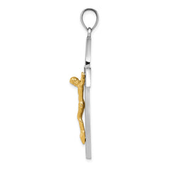 14K Two-Tone Gold Crucifix Pendant Solid Cast, Elegant 51mm Design