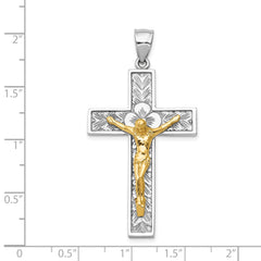 14K Two-Tone Gold Crucifix Pendant Solid Cast, Elegant 51mm Design