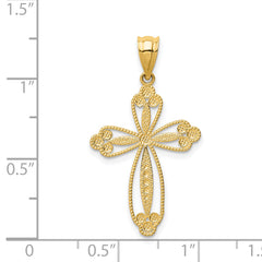 14K Gold Budded Cross Pendant with Reversible Design 32mm Elegant Charm