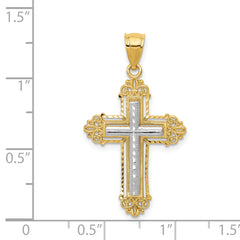 14K Two-Tone Fleur De Lis Cross Pendant Elegant Solid Gold Design