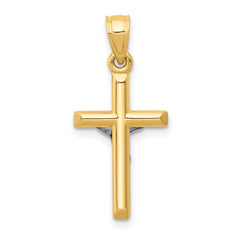 14K Two-Tone Gold Crucifix Charm with Polished Finish Elegant Design