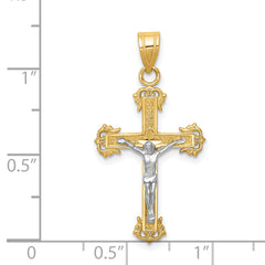 14K Two-Tone Gold Crucifix Pendant with Diamond-Cut Detailing Elegant and Timeless