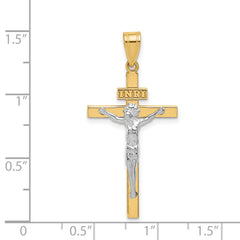 14K Two-Tone Gold INRI Crucifix Pendant with Polished Finish Elegant Design