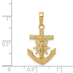 14K Gold Mariners Crucifix Pendant Solid Casted Unisex Elegant Design