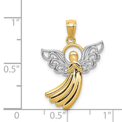 14K Gold Rhodium Filigree Angel Pendant Elegant Themed Design