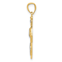 14K Gold Cross Pendant with Rhodium Accents Elegant Solid Design