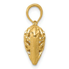 14K Gold Polished 3D Filigree Heart Pendant Elegant Cast Design