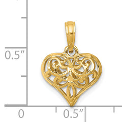 14K Gold Polished 3D Filigree Heart Pendant Elegant Cast Design