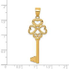 14K Gold Polished 3D Hearts Key Charm Elegant Gift-Ready Pendant