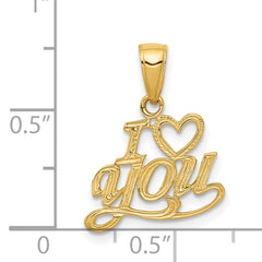 14K Gold Polished I HEART YOU Pendant with Textured Design