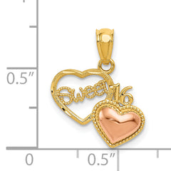 14K Two-Tone Sweet 16 Heart Pendant with Polished Finish
