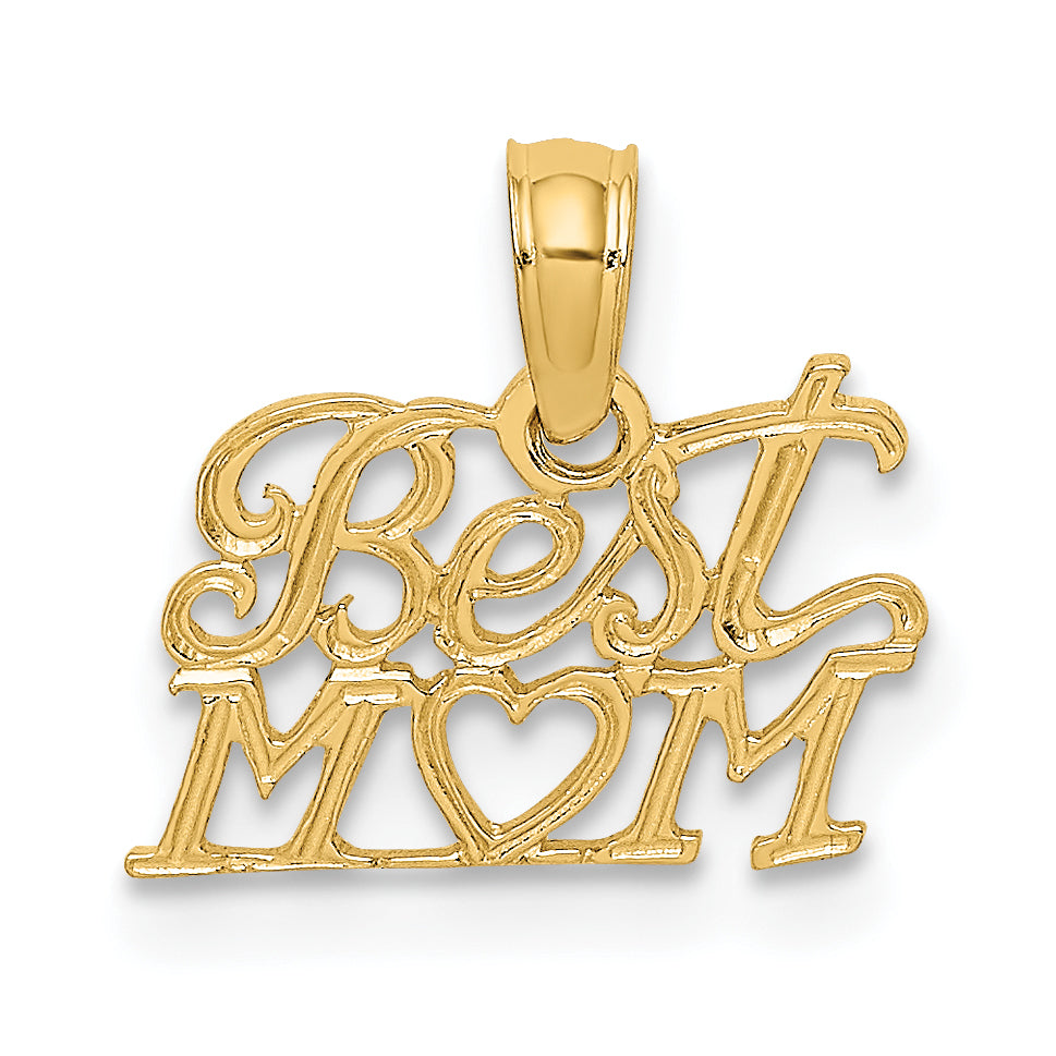 14K BEST MOM with Heart Charm