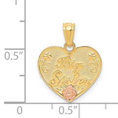 14K Two-Tone Gold Big Sister Heart Pendant Solid Casted Design