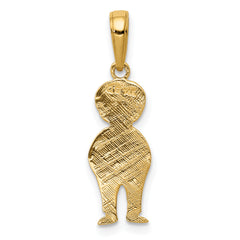 14K Gold Boy with Hands in Pocket Pendant Solid, Textured Back Design