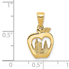 14K Gold New York Skyline Apple Pendant with Polished Finish