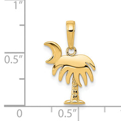 14K Gold Charleston Palm Tree with Moon Pendant Solid and Casted Charm