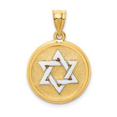 14k Two-tone Solid Satin Finish Flat Back Star of David Disc Charm