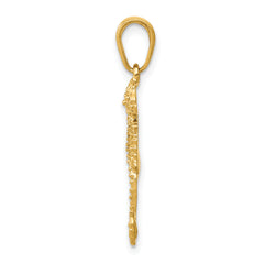 14K Gold Seahorse Pendant with Polished Finish Solid and Textured Design