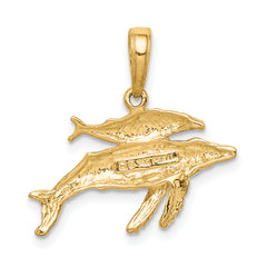 14K Gold Mother and Baby Humpback Whale Pendant Solid, Casted Design