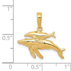 14K Gold Mother and Baby Humpback Whale Pendant Solid, Casted Design