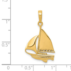 14K Gold Sailboat Pendant for Men Solid Casted Nautical Charm
