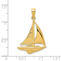 14K Gold Sailboat Pendant for Men Solid Casted Nautical Charm