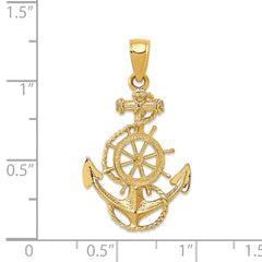14K Gold Men's Anchor and Wheel Pendant with Solid Cast Design