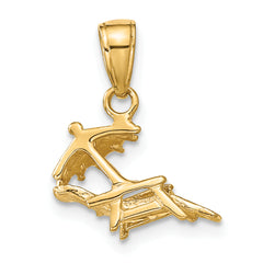 14K Yellow Gold 3D Lounge Beach Chair Pendant Solid Cast Design