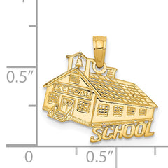 14K Gold School House Pendant with Polished Finish and Textured Back