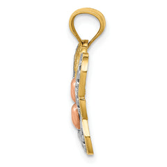 14K Two-Tone Gold Butterfly Pendant with White Rhodium Accents, Polished Finish