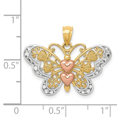 14K Two-Tone Gold Butterfly Pendant with White Rhodium Accents, Polished Finish