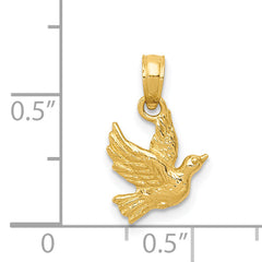 14K Gold Flying Dove Pendant with Polished Finish and Textured Design